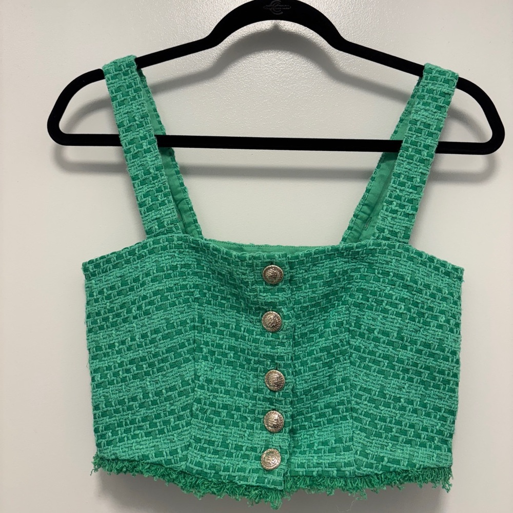 Maje Green Tweed Crop Top